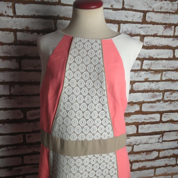 Studio 1 NY Dress Color Block Coral & Ivory w Cro - Picture 3 of 11